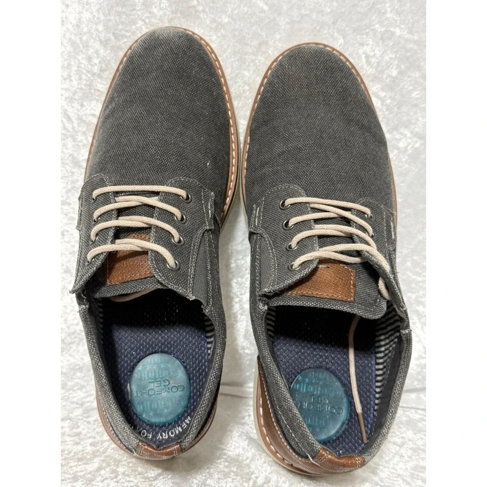 Nunn Bush Mens Barklay Canvas Oxford Comfort Gel Shoes Gray Brown  Size 8.5 W